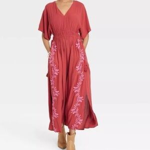 Knox Rose Flutter Short Sleeve Embroidered V-neck Dress A-Line
Maxi Dress M